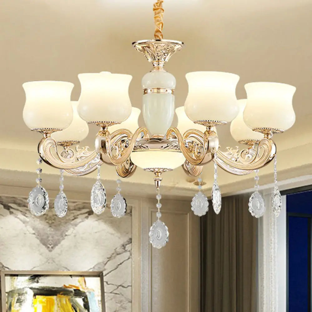 White Faux Jade Urn Pendant Chandelier With Crystal Accent - Modernist Hanging Ceiling Light 8 /