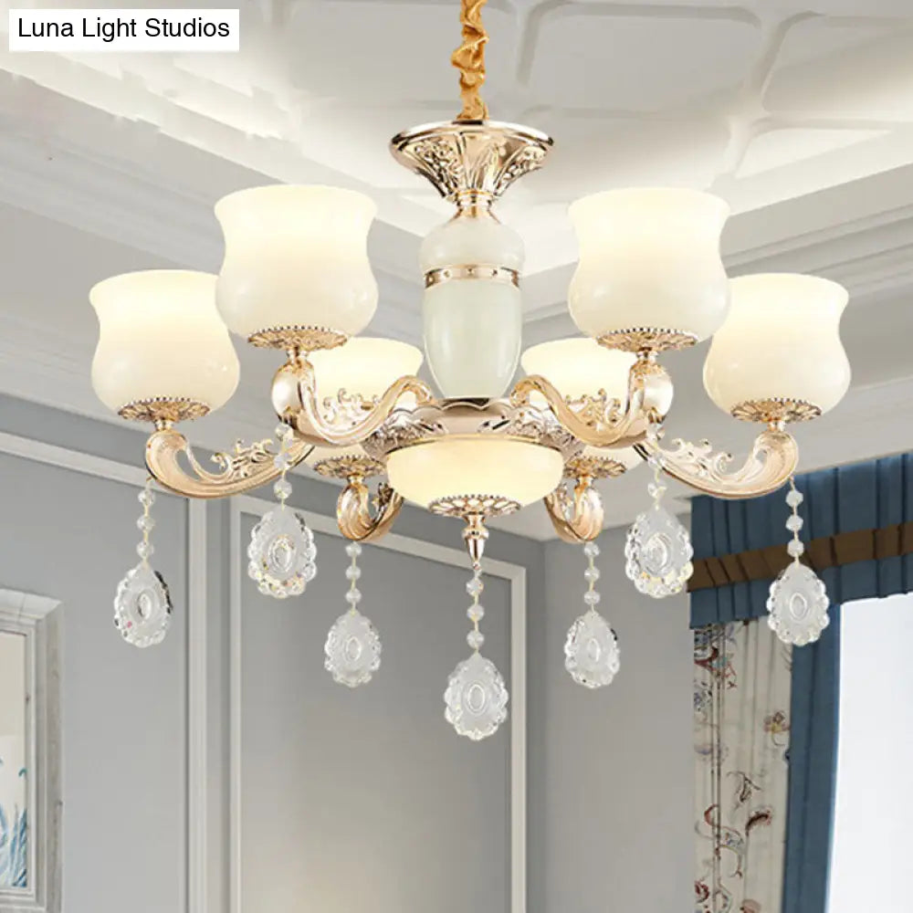 White Faux Jade Urn Pendant Chandelier With Crystal Accent - Modern Hanging Ceiling Light 6 /