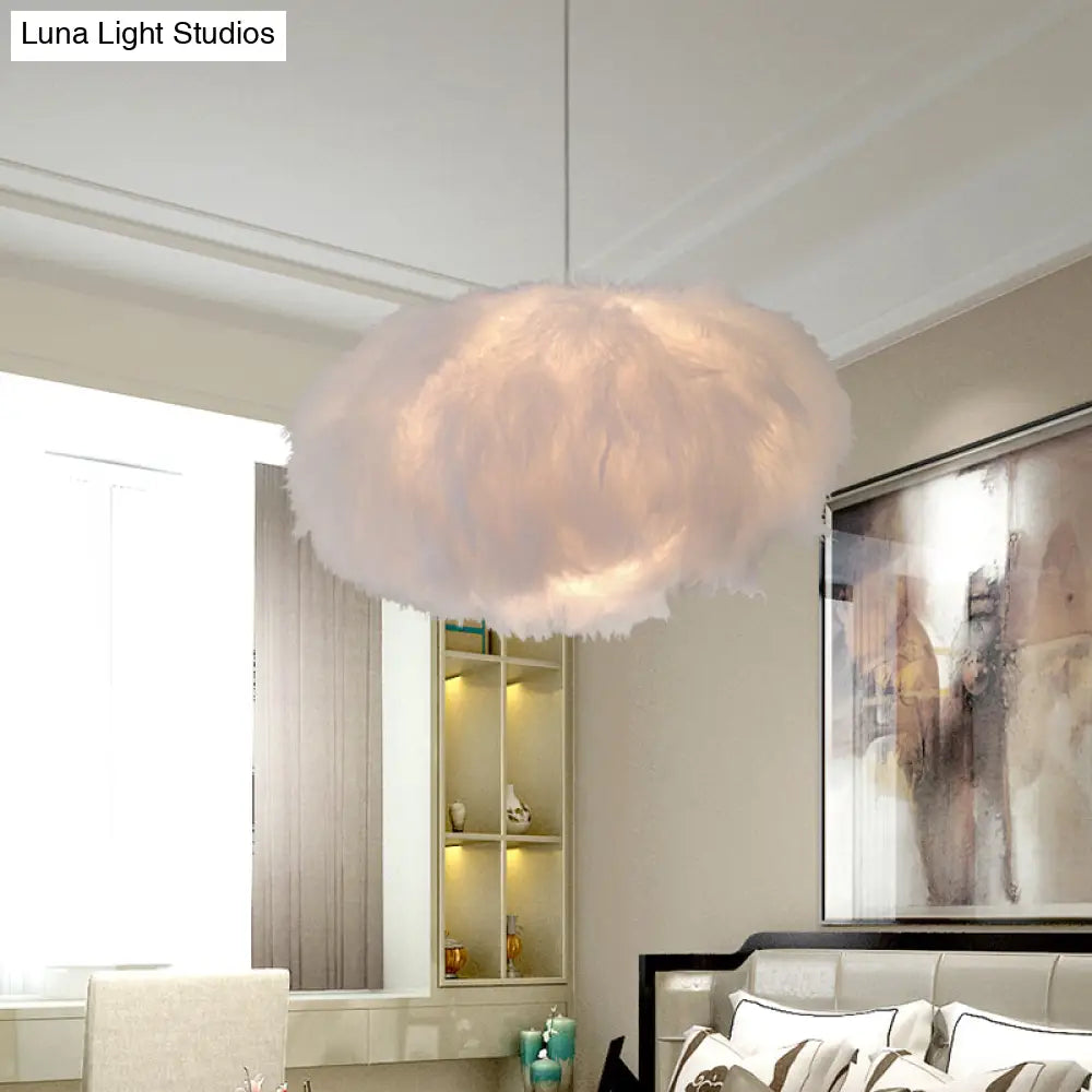 White Feather Cloud Pendant Lamp With Modern Fabric Shade