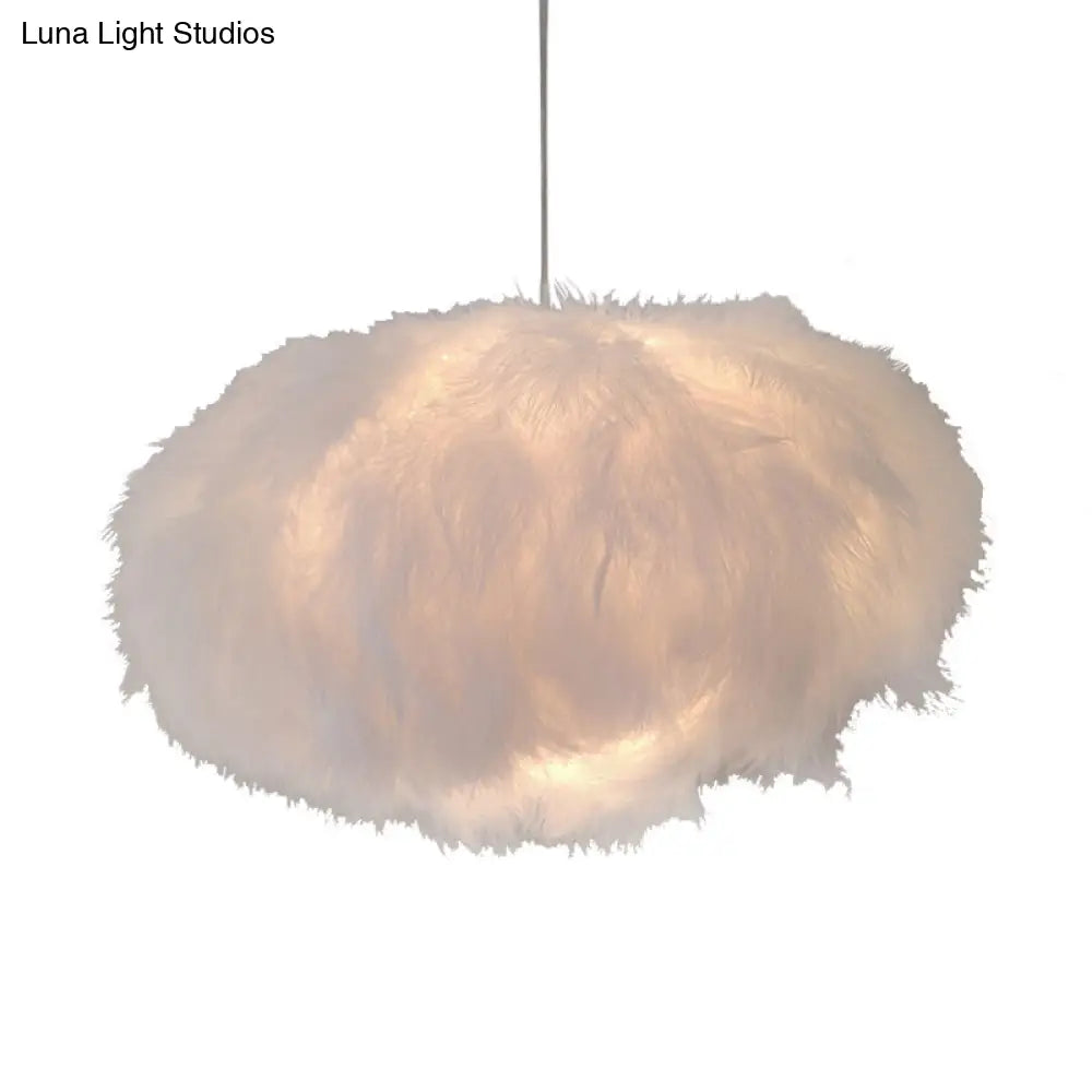 White Feather Cloud Pendant Lamp With Fabric Shade - Modern 1-Light Ceiling Fixture