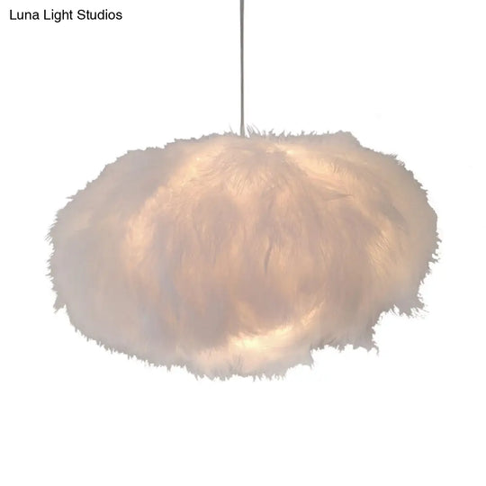 White Feather Cloud Pendant Lamp With Fabric Shade - Modern 1-Light Ceiling Fixture