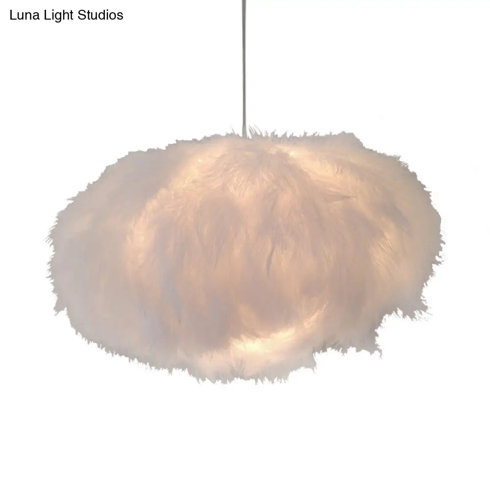 White Feather Cloud Pendant Lamp With Modern Fabric Shade