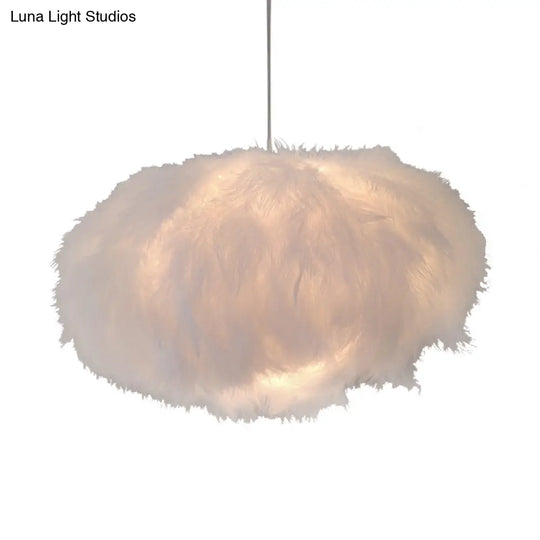 White Feather Cloud Pendant Lamp With Modern Fabric Shade