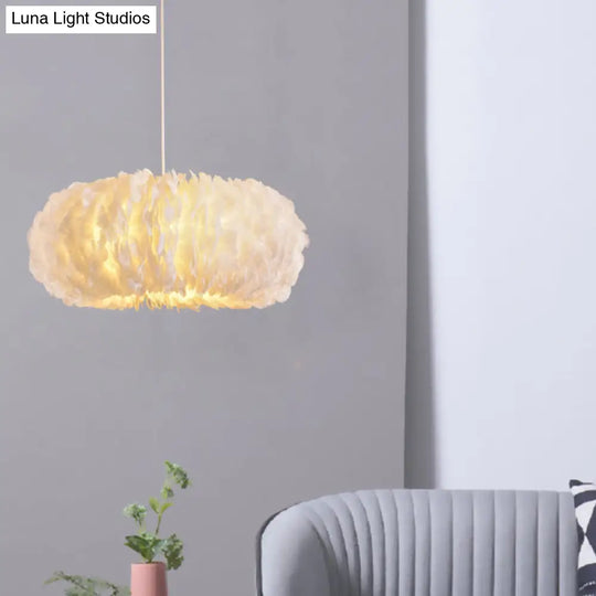 White Feather Donut Pendant Lamp For Bedroom Ceiling