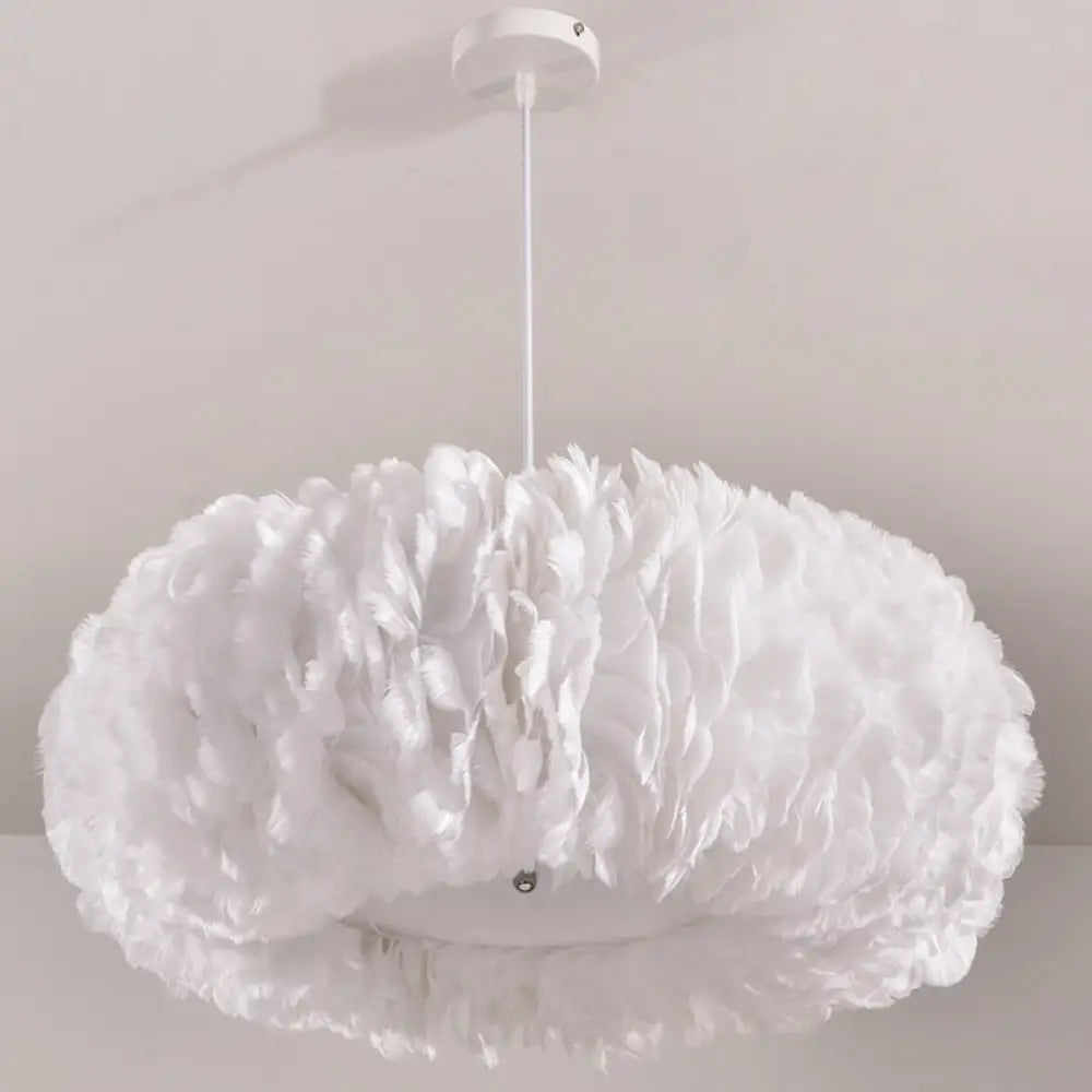 White Feather Donut Pendant Lamp For Bedroom Ceiling / 15.5’