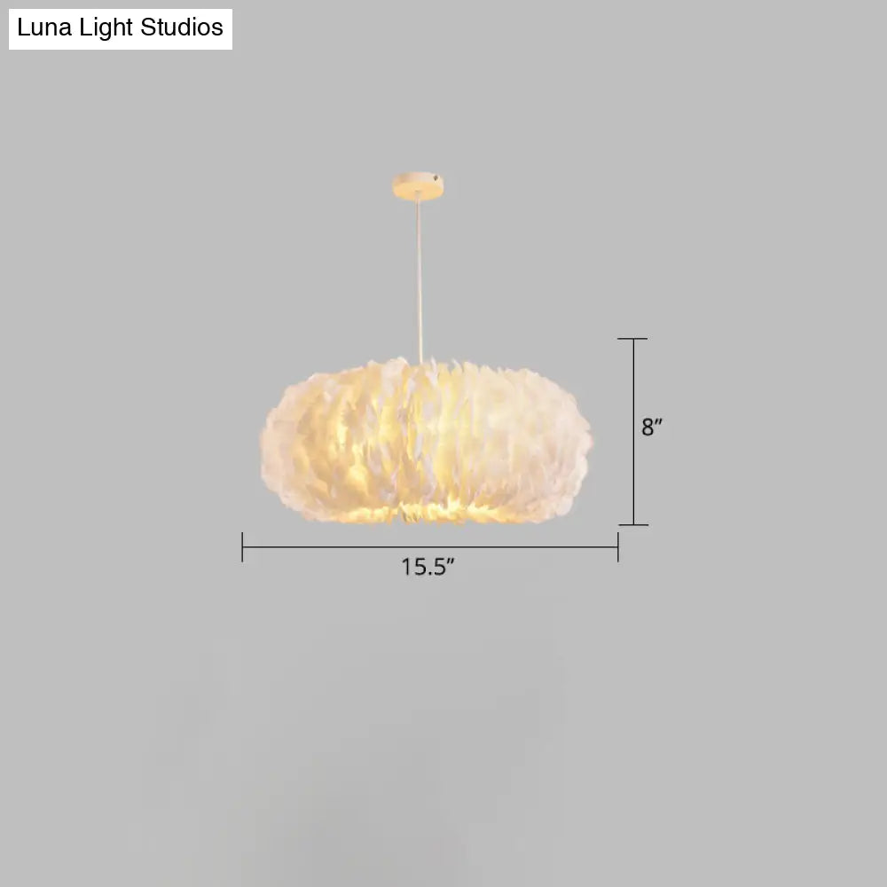 White Donut Pendant Feather Bedroom Ceiling Chandelier - Simple Stylish Lamp