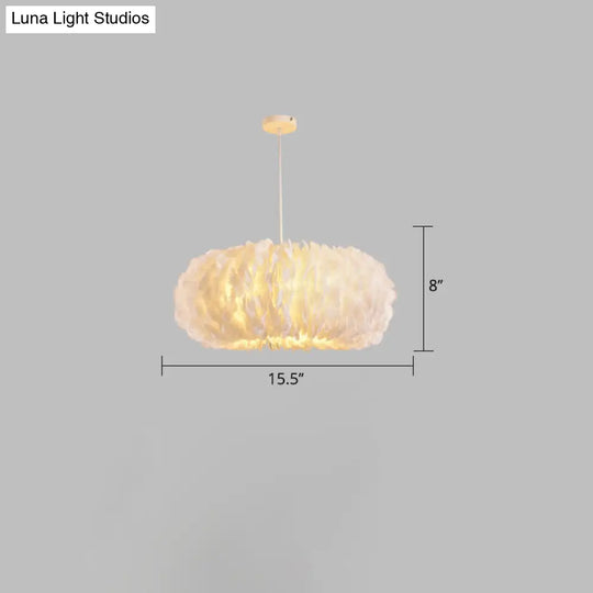White Donut Pendant Feather Bedroom Ceiling Chandelier - Simple Stylish Lamp