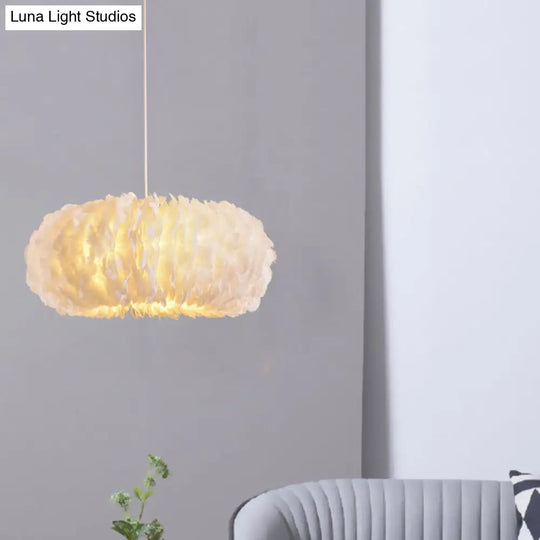 White Donut Pendant Feather Bedroom Ceiling Chandelier - Simple Stylish Lamp