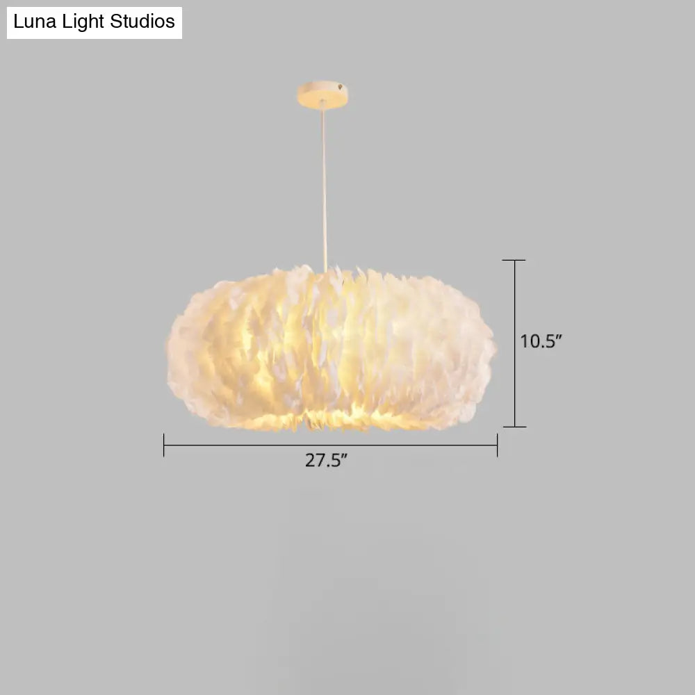 White Donut Pendant Feather Bedroom Ceiling Chandelier - Simple Stylish Lamp