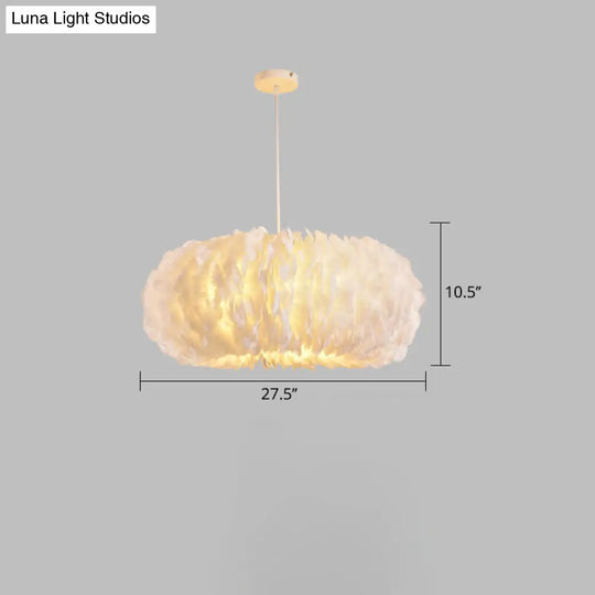 White Donut Pendant Feather Bedroom Ceiling Chandelier - Simple Stylish Lamp