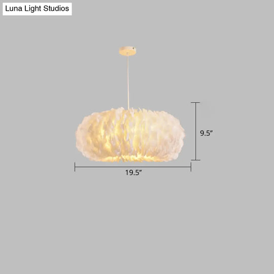 White Donut Pendant Feather Bedroom Ceiling Chandelier - Simple Stylish Lamp