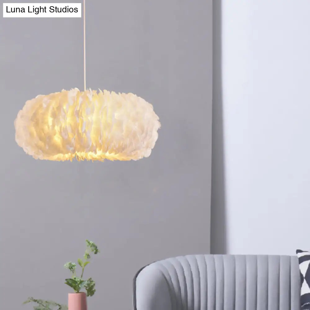 White Donut Pendant Feather Bedroom Ceiling Chandelier - Simple Stylish Lamp
