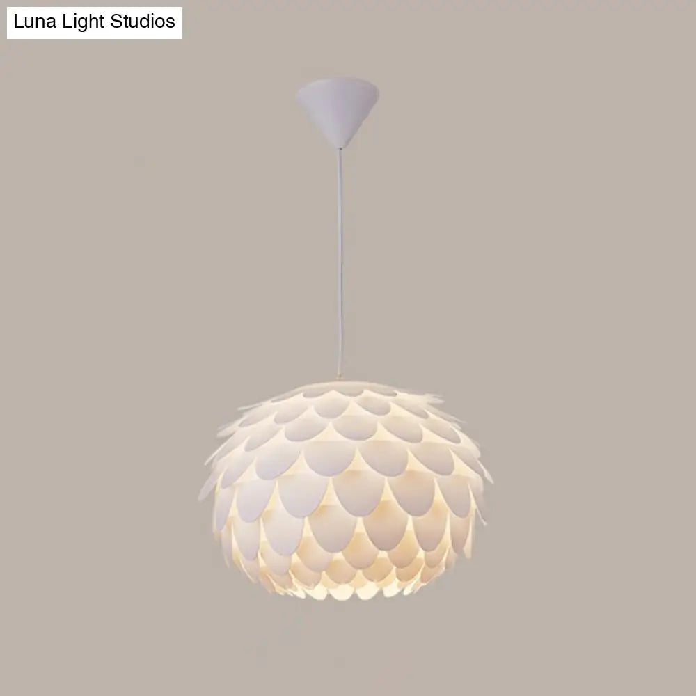 White Feather Hanging Lamp: Round Ceiling Light For Girls’ Bedroom - Simplicity & Style