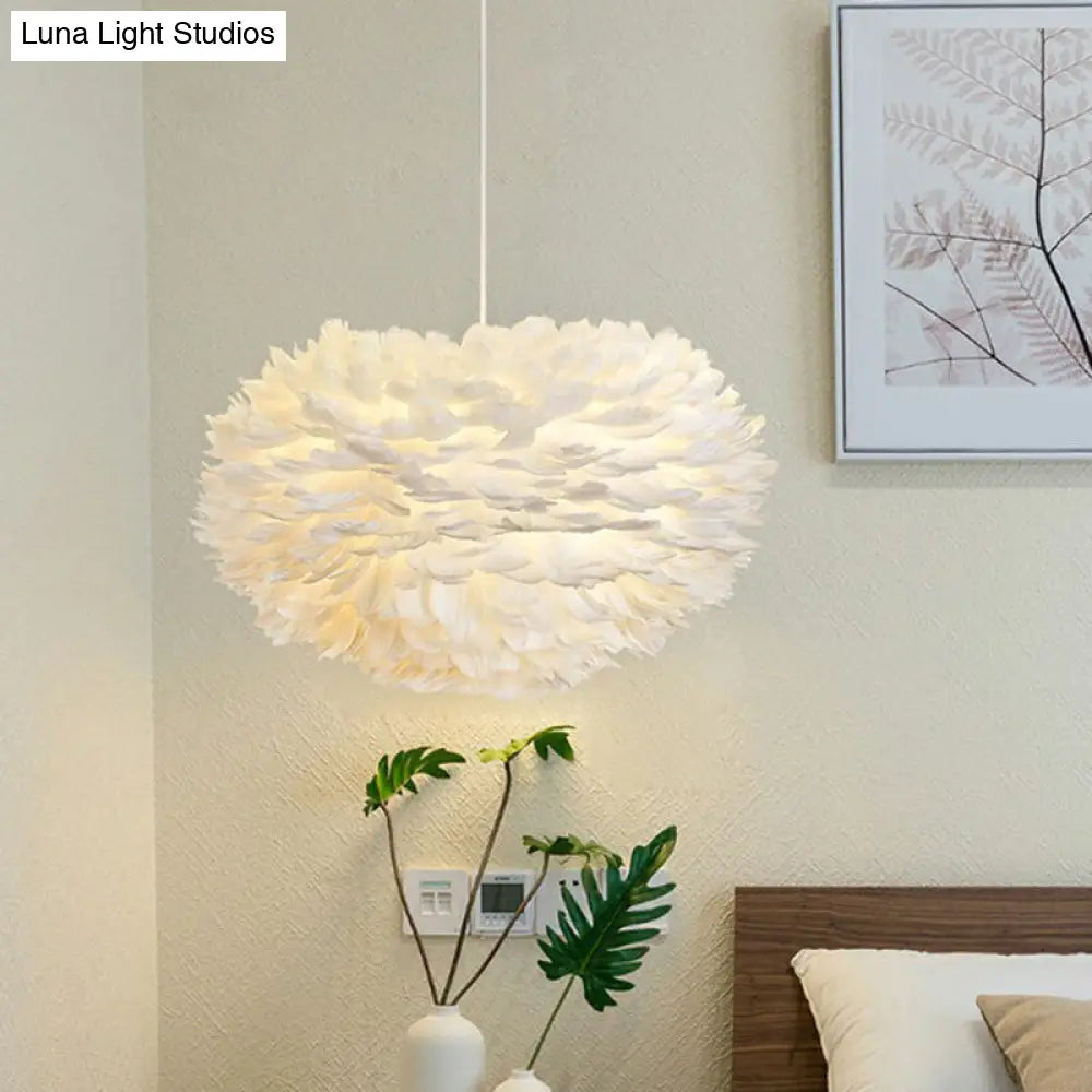 White Feather Hanging Lamp For Simple & Stylish Girls Bedroom Ceiling Lighting / A