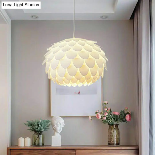 White Feather Hanging Lamp: Round Ceiling Light For Girls’ Bedroom - Simplicity & Style