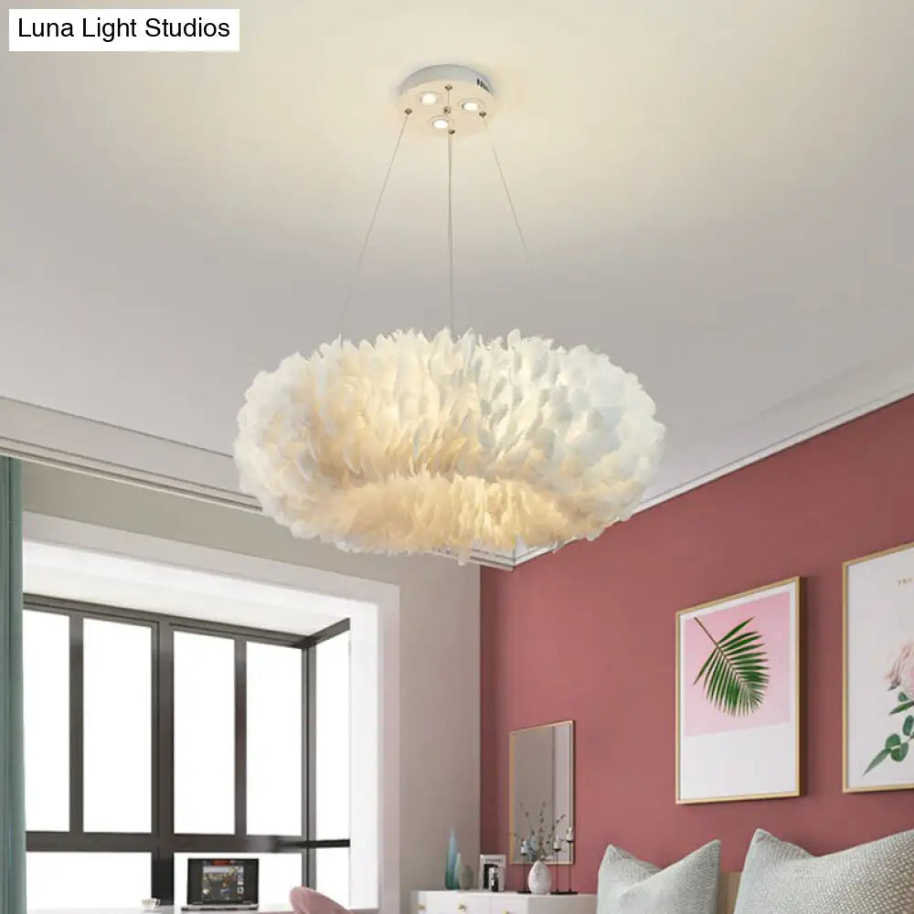 White Feather Hanging Lamp For Simple & Stylish Girls Bedroom Ceiling Lighting / C