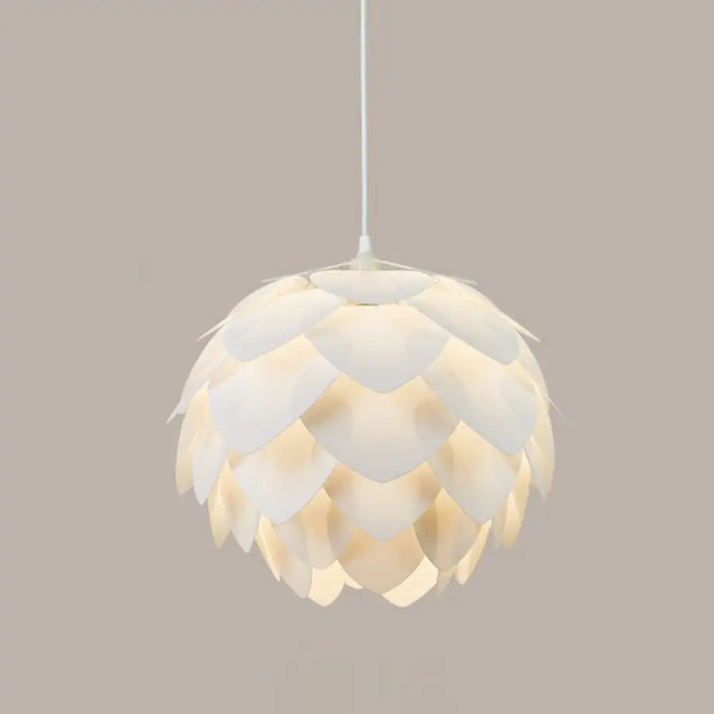 White Feather Hanging Lamp: Round Ceiling Light For Girls’ Bedroom - Simplicity & Style / D