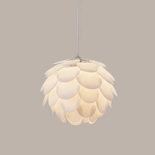 White Feather Hanging Lamp: Round Ceiling Light For Girls’ Bedroom - Simplicity & Style / E