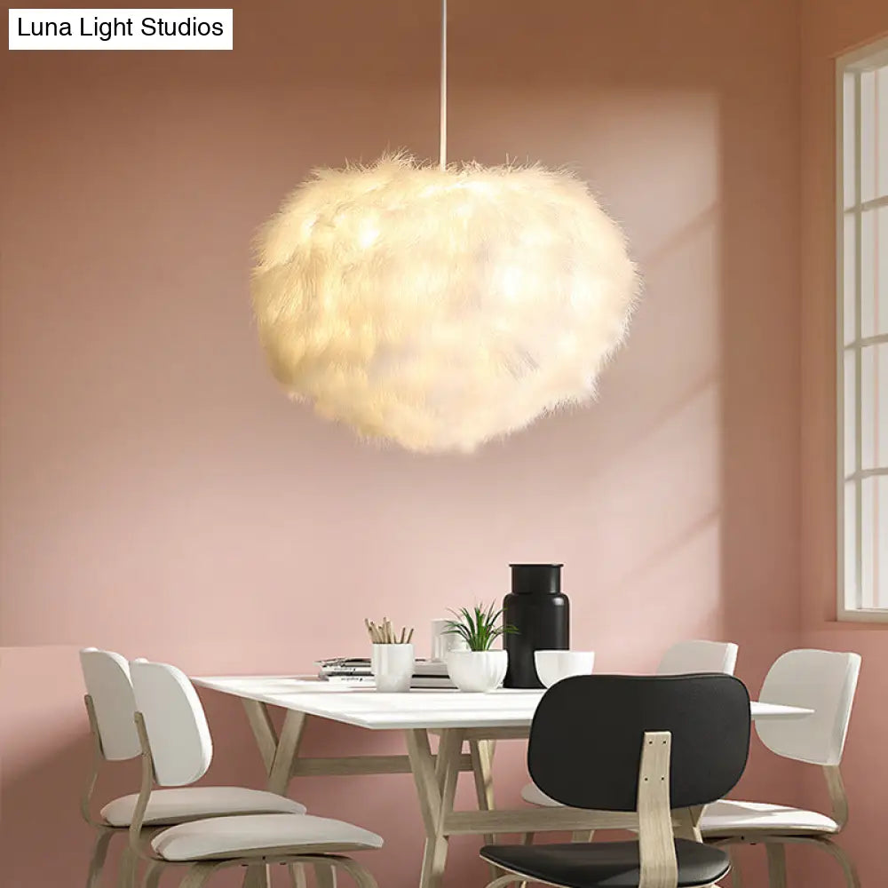 White Feather Spherical Chandelier - Simplicity For Dining Room Ceiling