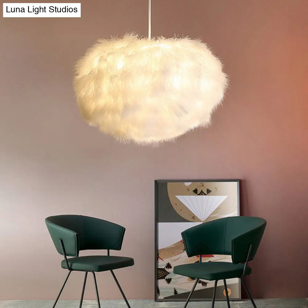 White Feather Spherical Chandelier - Simplicity For Dining Room Ceiling