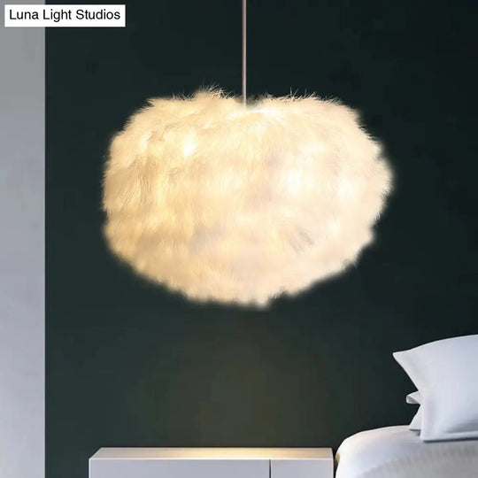 White Feather Spherical Chandelier - Simplicity For Dining Room Ceiling