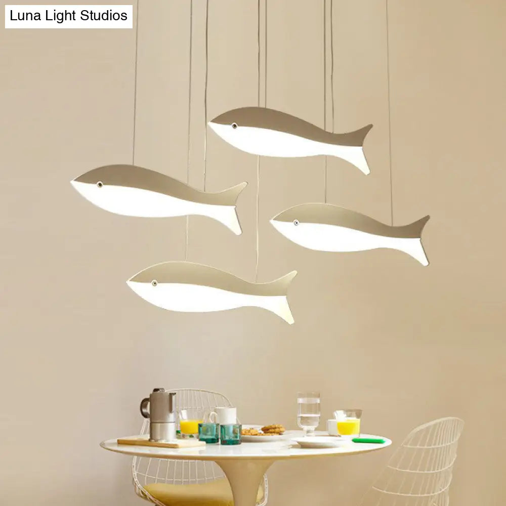 White Fish Cluster Pendant Light: Artistic Acrylic Led Ceiling Lamp For Restaurants