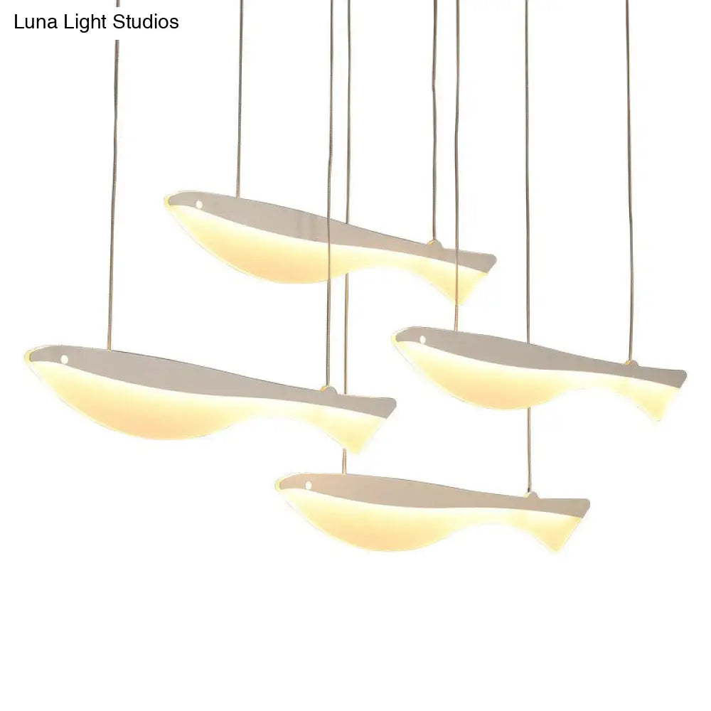 White Fish Cluster Pendant Light: Artistic Acrylic Led Ceiling Lamp For Restaurants