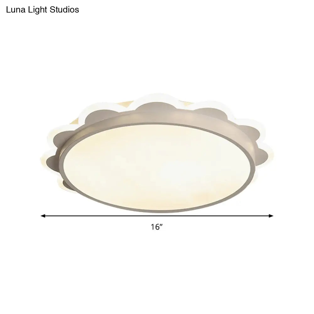 White Flat Flower Flush Ceiling Light: Simple Acrylic Led Lamp For Kid’s Bedroom