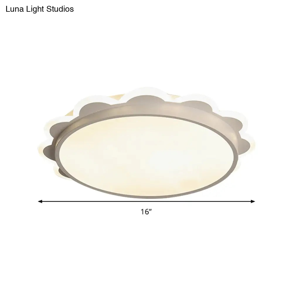 White Flat Flower Flush Ceiling Light: Simple Acrylic Led Lamp For Kids Bedroom