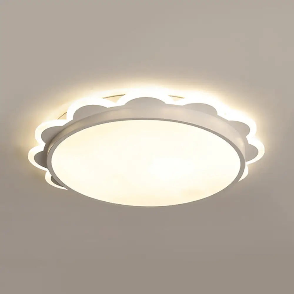 White Flat Flower Flush Ceiling Light: Simple Acrylic Led Lamp For Kid’s Bedroom / 16’