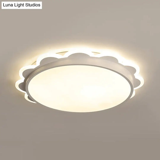 White Flat Flower Flush Ceiling Light: Simple Acrylic Led Lamp For Kids Bedroom / 16