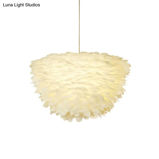 Minimalist White Floral Pendant Chandelier With Feather Suspension Lighting For Dining Room