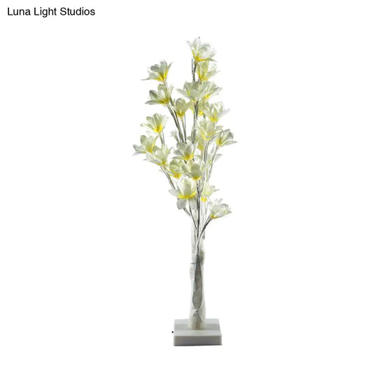 White Floral Tree Led Table Lamp: Modern Metallic Decor For Living Room