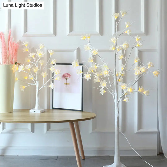 White Floral Tree Led Table Lamp: Modern Metallic Decor For Living Room