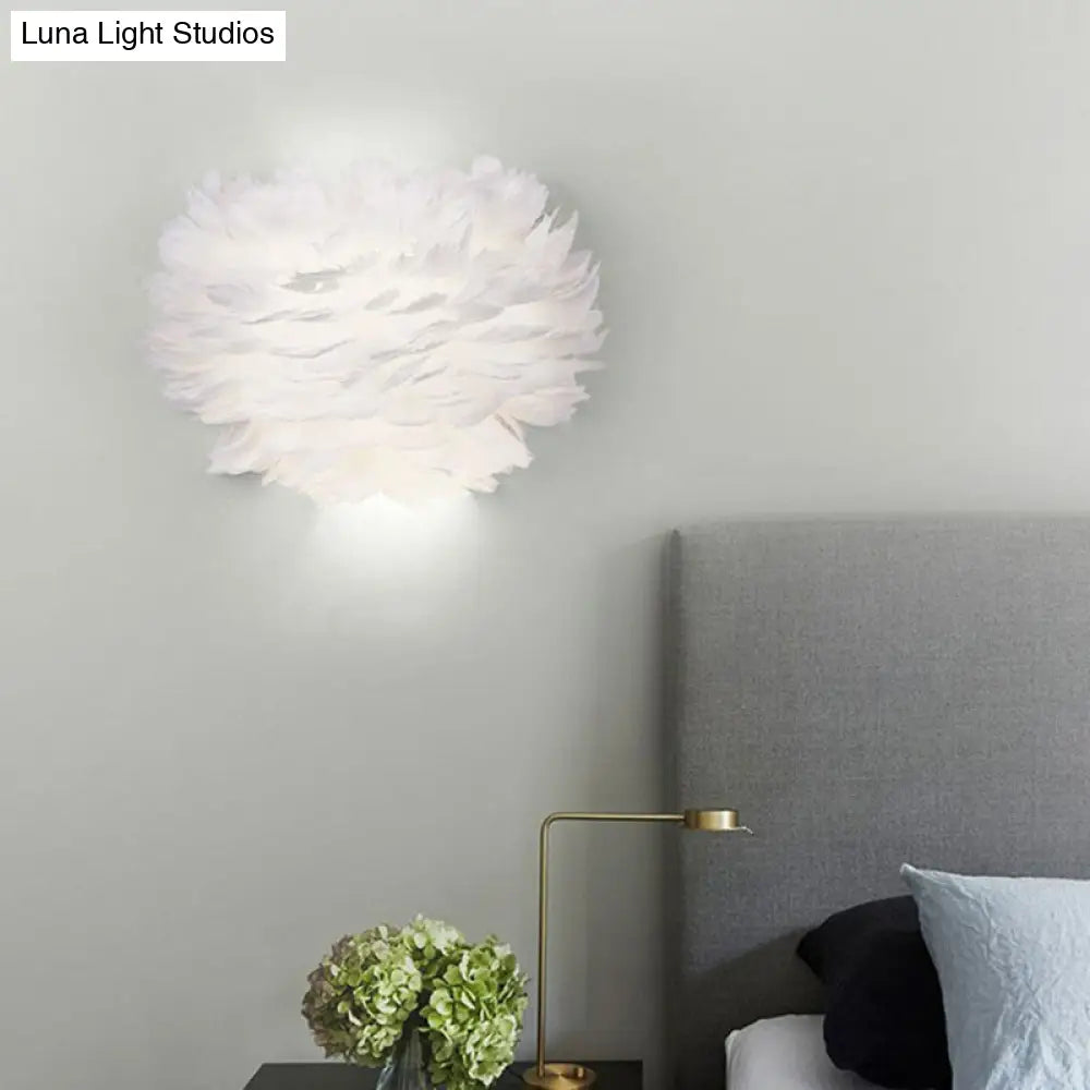 White Floral Wall Mount Light - Minimalist Feather Sconce For Bedroom