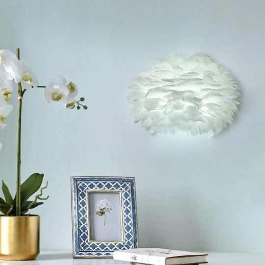 White Floral Wall Mount Light - Minimalist Feather Sconce For Bedroom