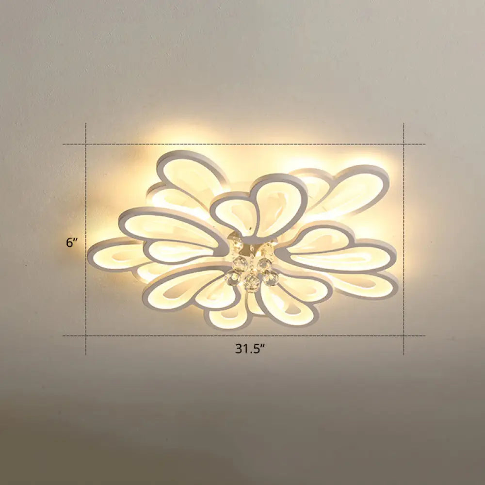 White Flower Flush Ceiling Light - Led Acrylic Lamp With Crystal Ball 10 /