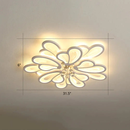 White Flower Flush Ceiling Light - Led Acrylic Lamp With Crystal Ball 10 /