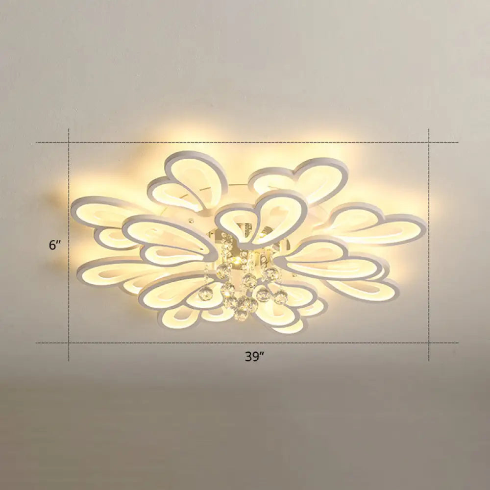 White Flower Flush Ceiling Light - Led Acrylic Lamp With Crystal Ball 13 /