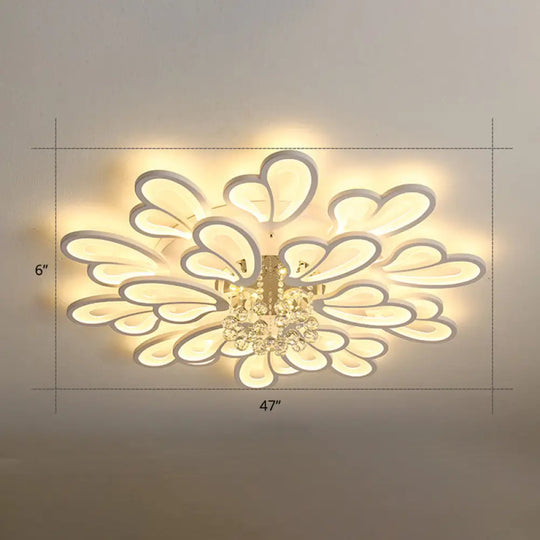 White Flower Flush Ceiling Light - Led Acrylic Lamp With Crystal Ball 16 /