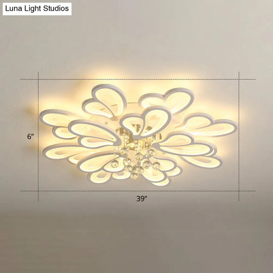 White Flower Flush Ceiling Light - Led Acrylic Lamp With Crystal Ball 13 /