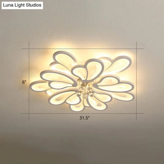 White Flower Flush Ceiling Light - Led Acrylic Lamp With Crystal Ball 10 /