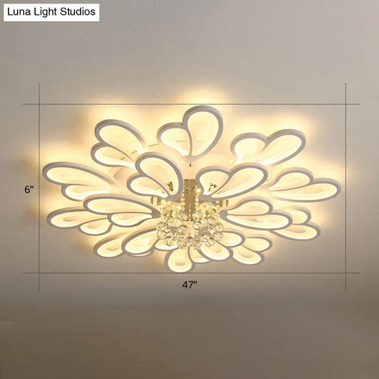 White Flower Flush Ceiling Light - Led Acrylic Lamp With Crystal Ball 16 /