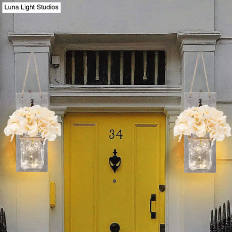 White Flower Hanging Wall Light With Clear Glass Shade String - 2 Pack For Hallways