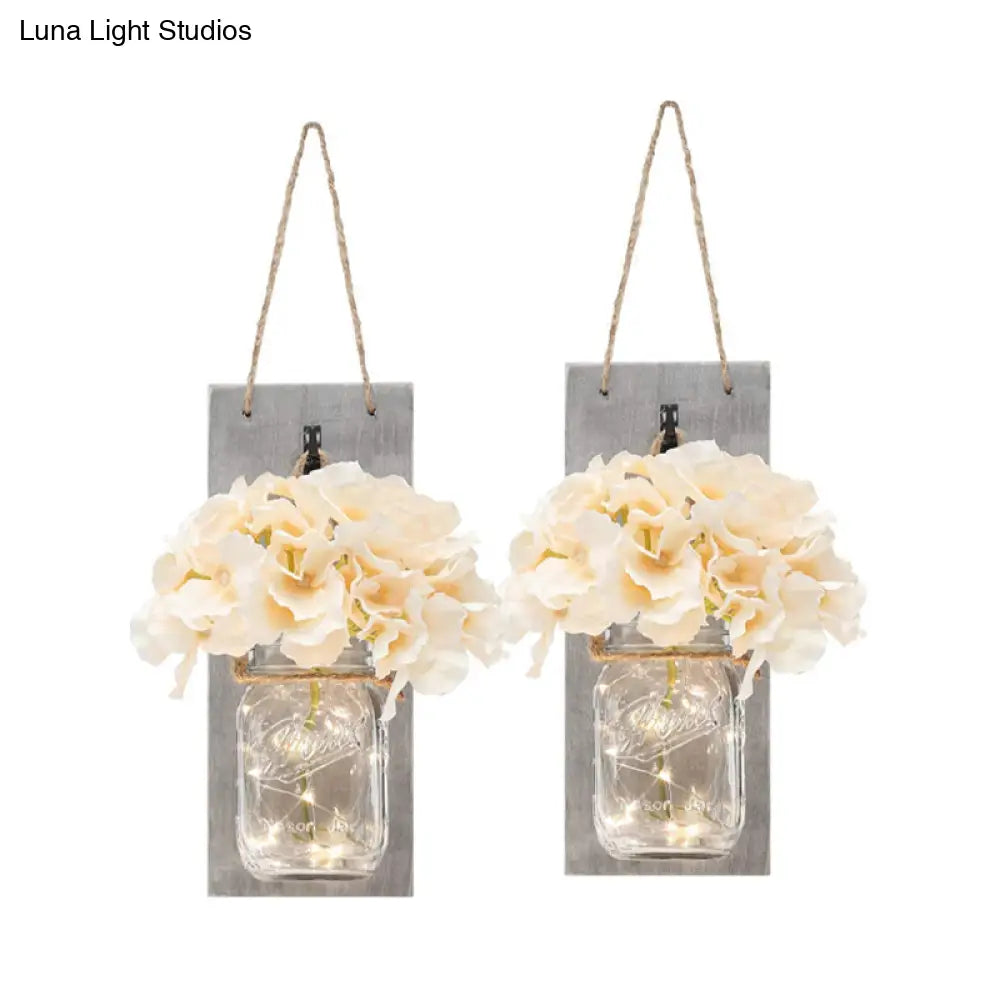 White Flower Hanging Wall Light With Clear Glass Shade String - 2 Pack For Hallways