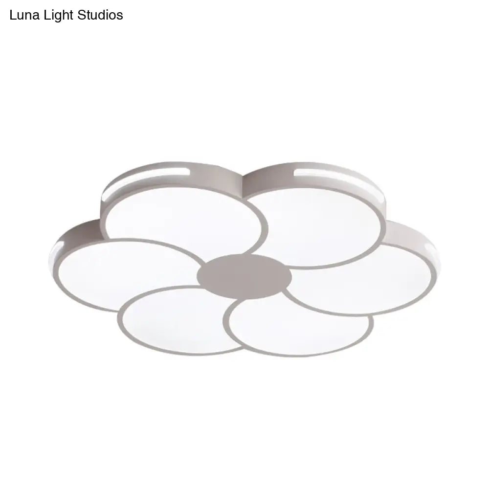 White Flower Shade Led Flush Mount Light Fixture For Hallway With Macron Style Acrylic Design