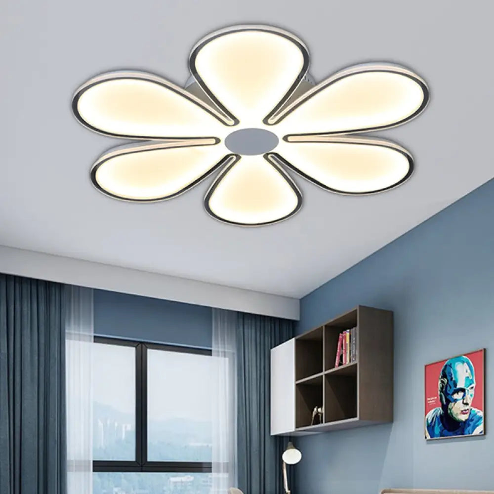 White Flower Study Room Led Ceiling Lamp - Acrylic Creative Design
