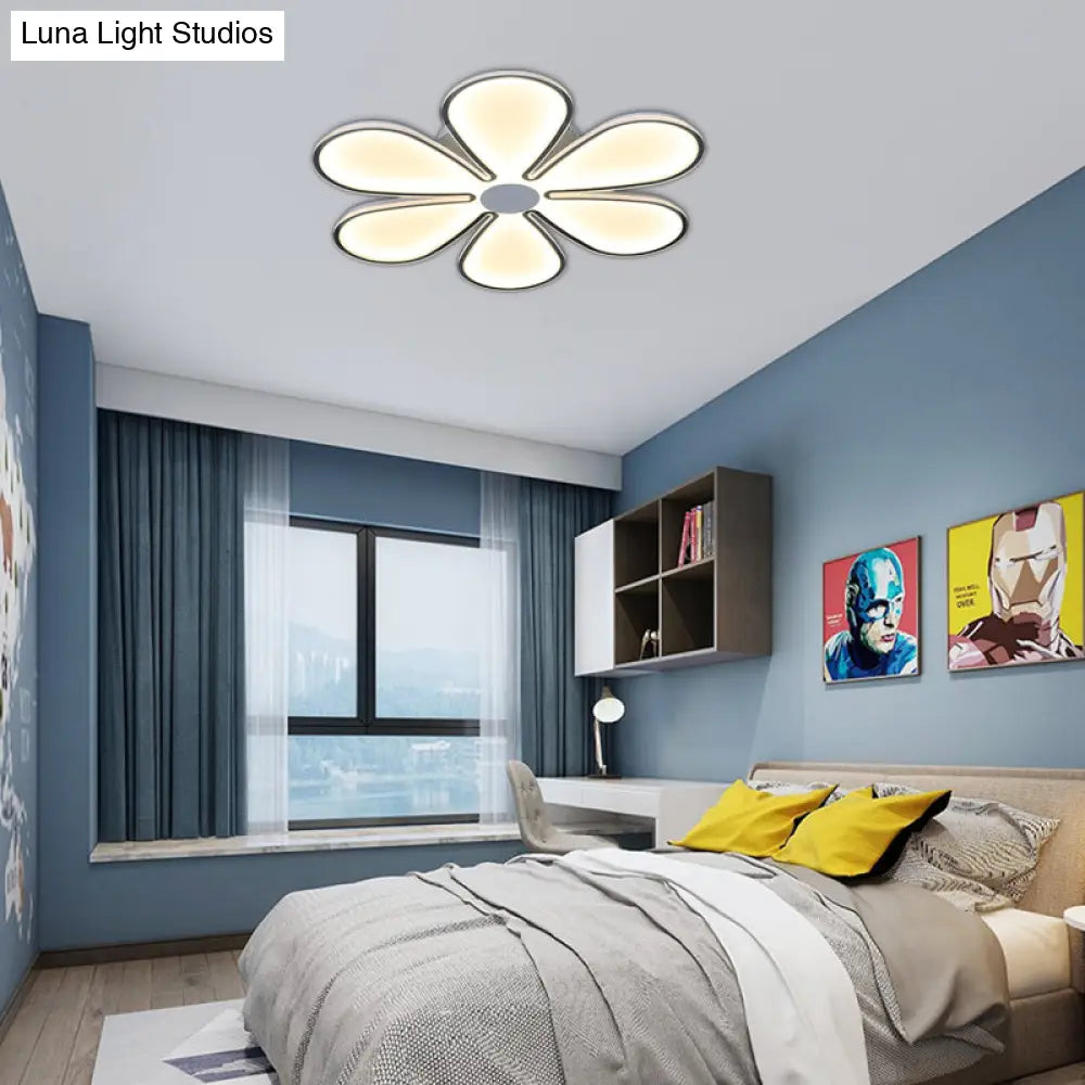 White Flower Study Room Led Ceiling Lamp - Acrylic Creative Design