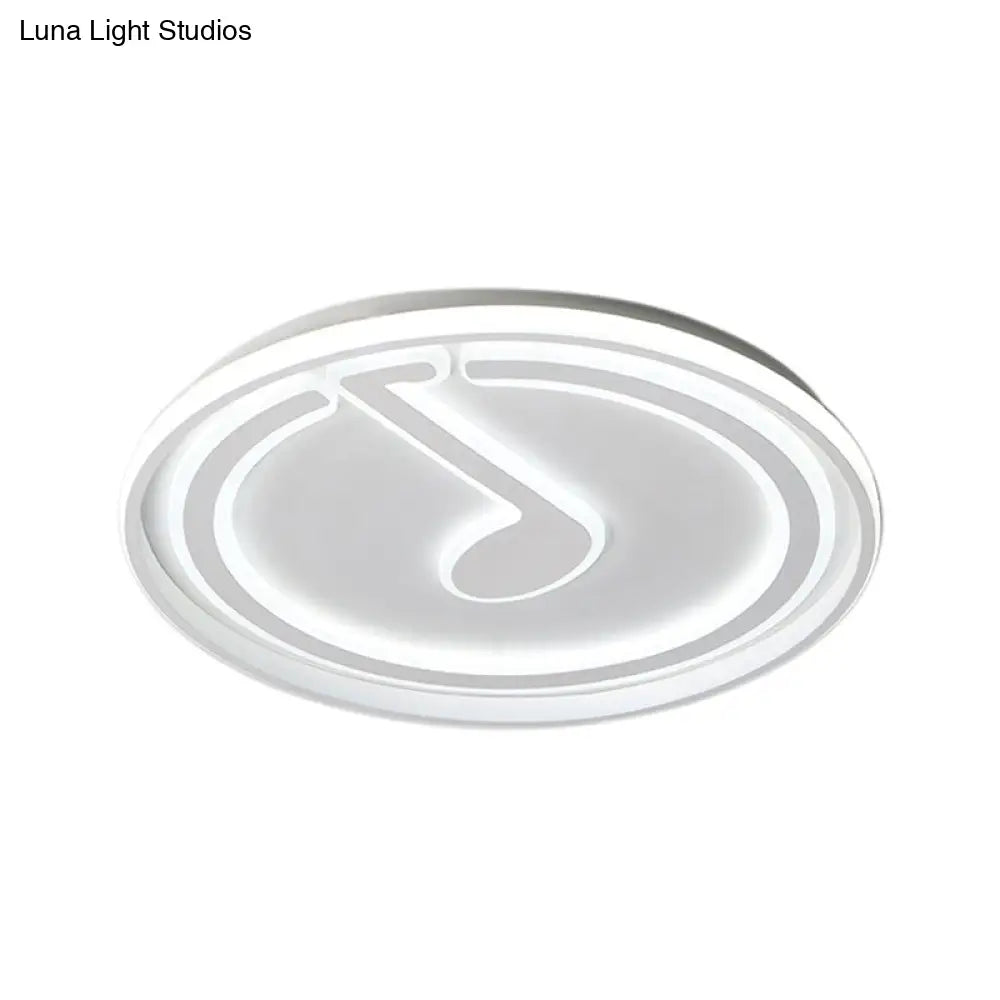 White Flush Ceiling Light With Musical Note Acrylic Led Lamp For Kid’s Bedroom - Contemporary Design