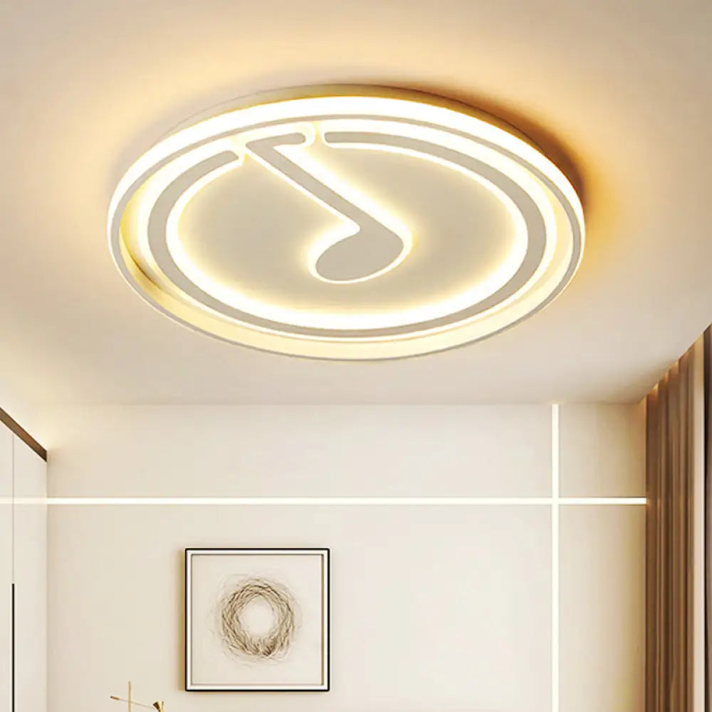 White Flush Ceiling Light With Musical Note Acrylic Led Lamp For Kid’s Bedroom - Contemporary Design